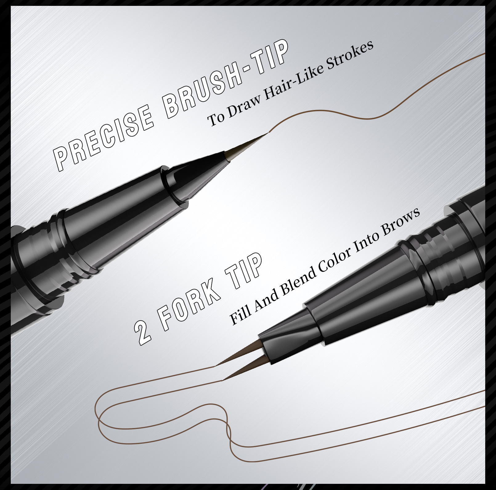 Waterproof Double-Head Two-Fork Brow Pencil Non-Smudges Sweat-Proof Liquid Eyebrow Enhancer with Two Claw Brush