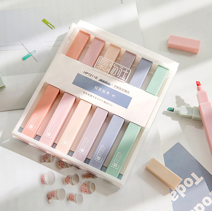 Free Sample Factory Custom Cheap Cute Fluorescent High Reflective Highlighter Rectangular Marker Pen Set for Promotional