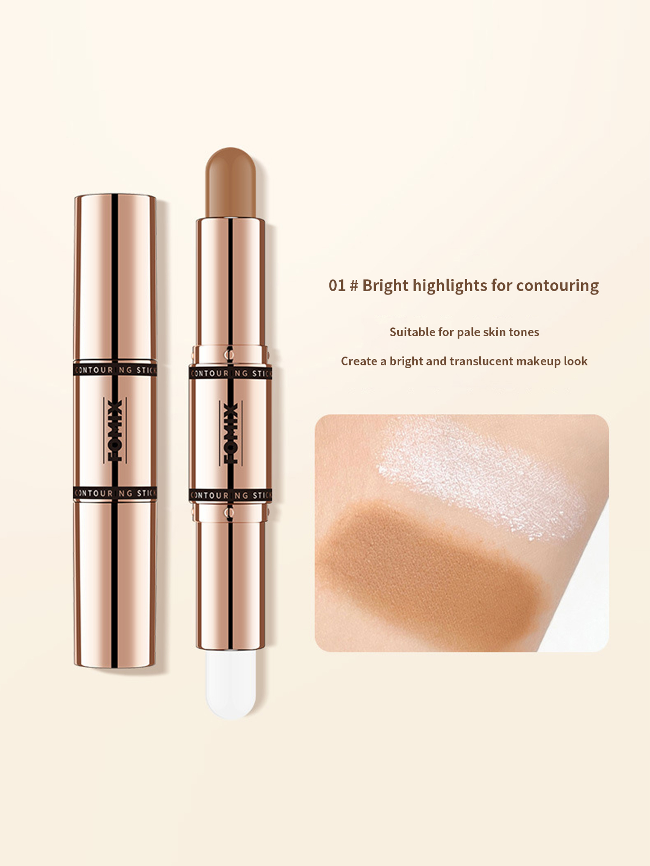 FOMIX 2 in 1 Dual Purpose Brightening Highlighter Stick Matte Contouring Nasal Side Shadow Contour Stick