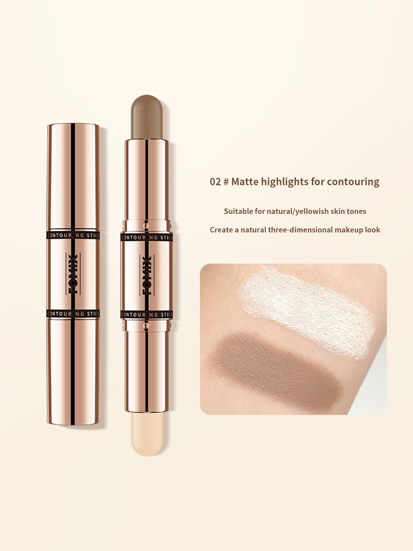 FOMIX 2 in 1 Dual Purpose Brightening Highlighter Stick Matte Contouring Nasal Side Shadow Contour Stick