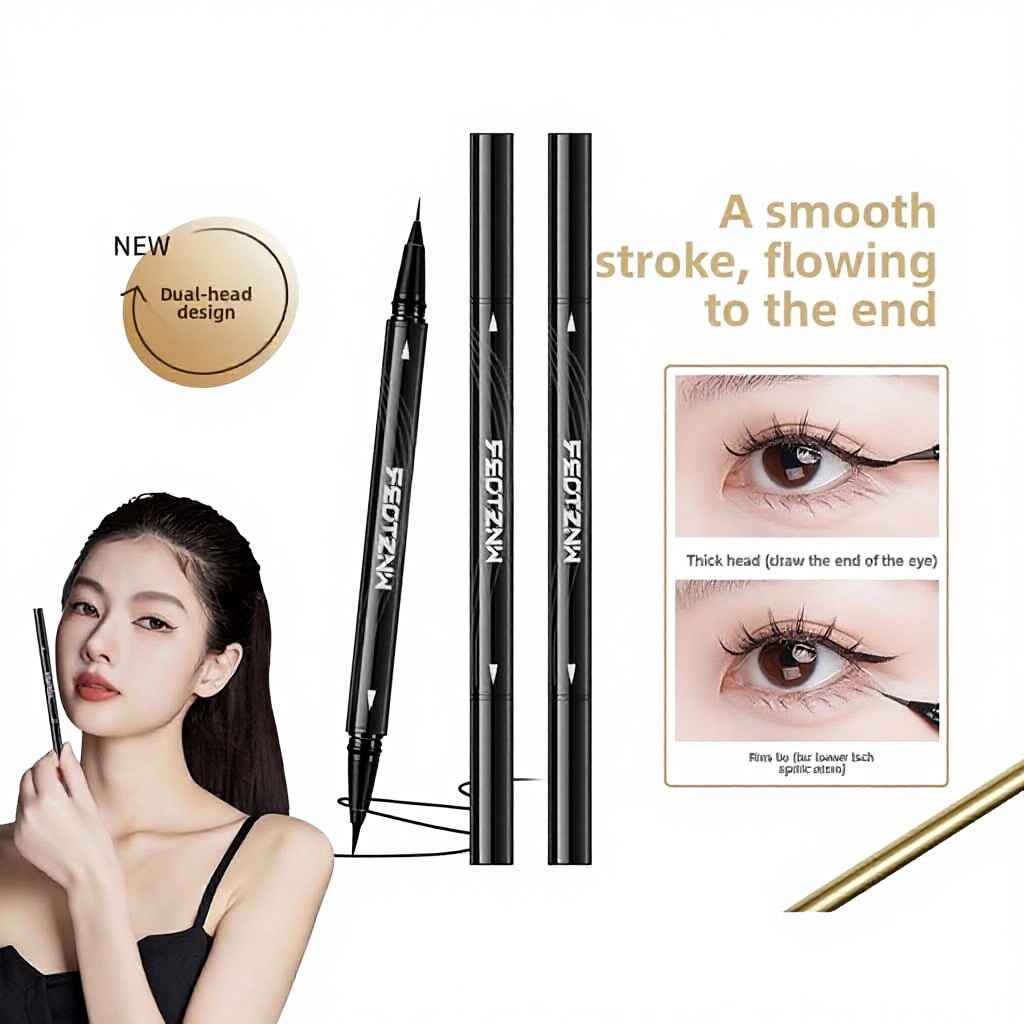 Feotznw Fatinny Double-headed Eyeliner Pen Long-lasting Sweatproof Fine Tip for Eye Use-Beginners Makeup Fixing