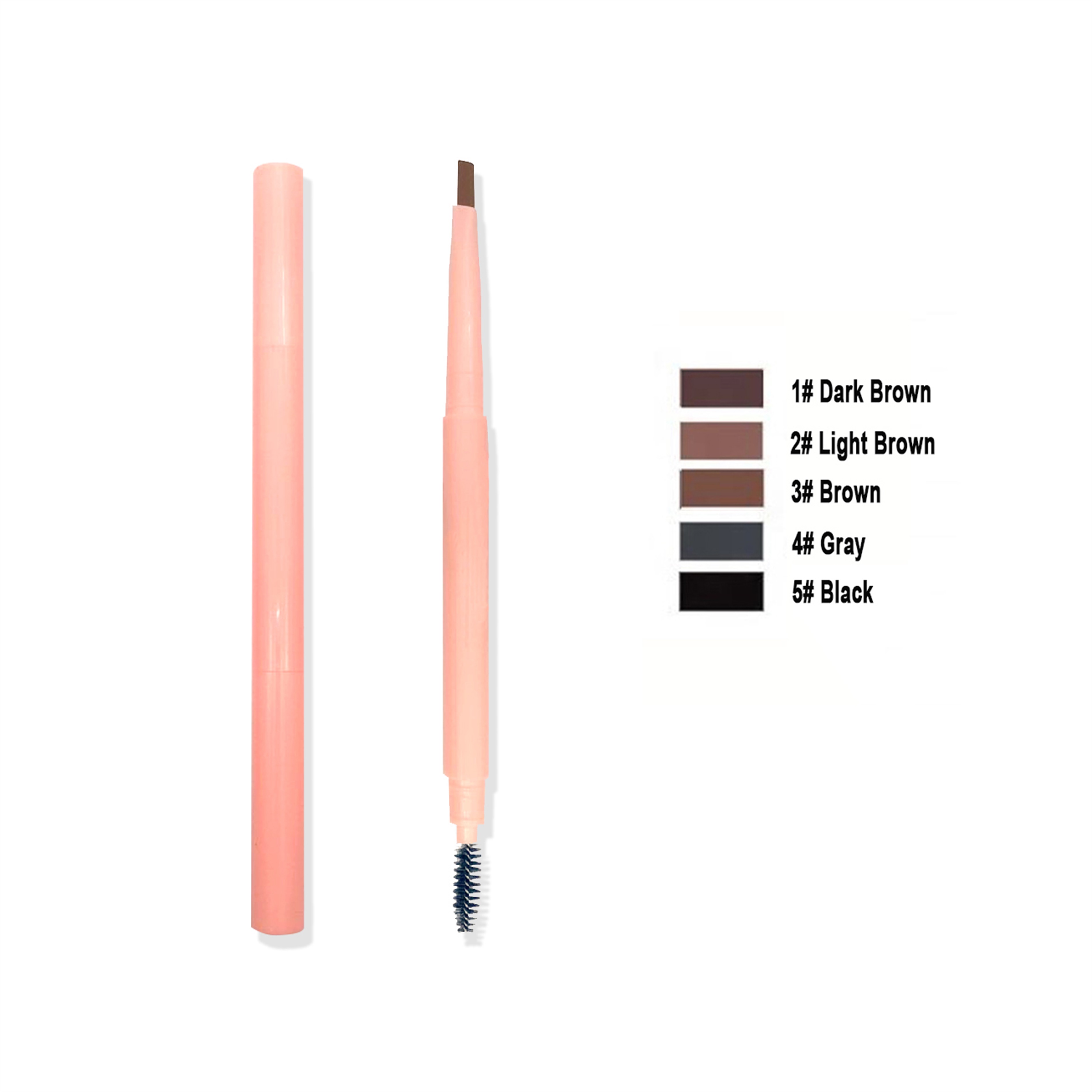 Eyebrow Pencil Double Head Waterproof Slim Mechanical Spoolie 5 Natural Shades Dark Brown Light Brown Gray Black Custom