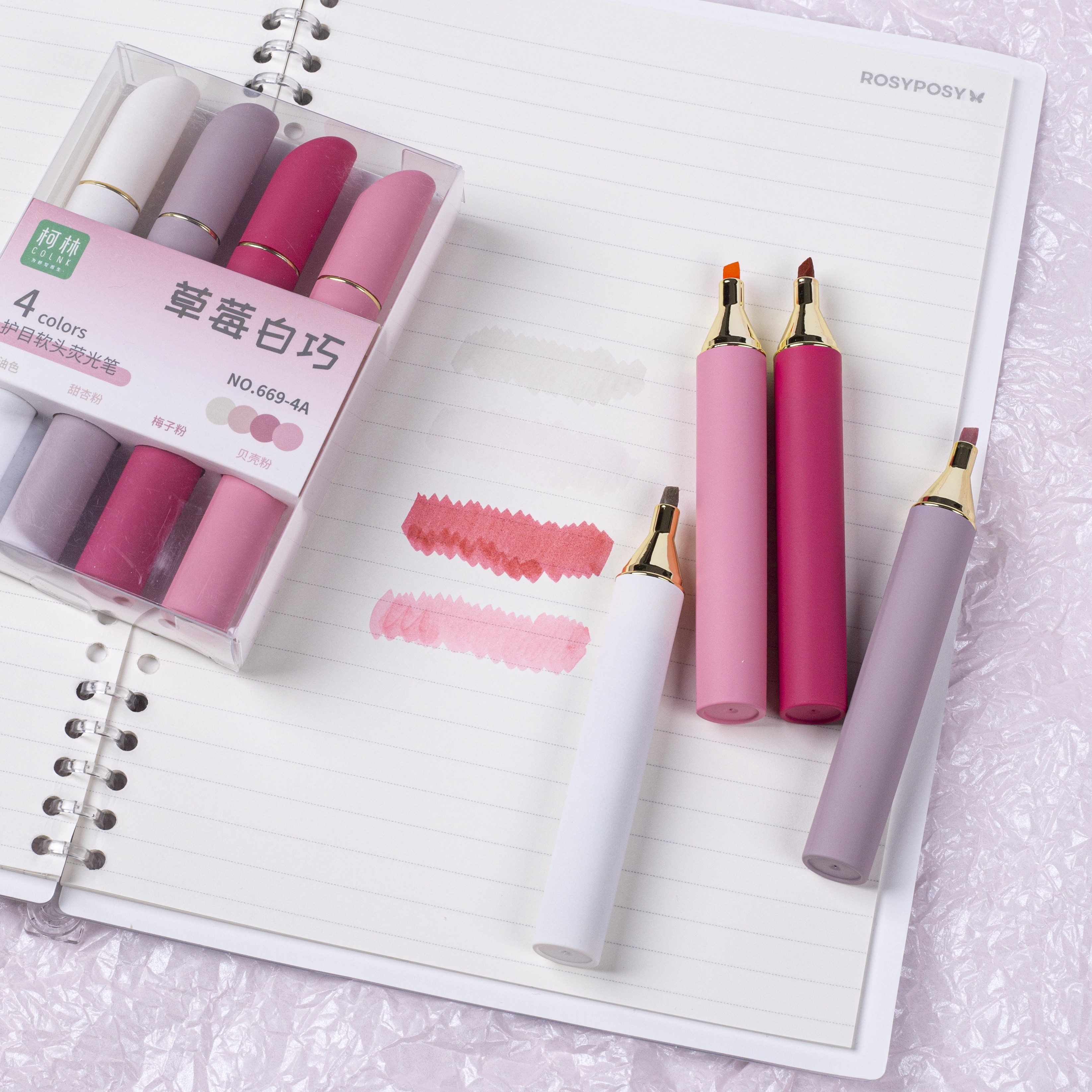 12 Colors Lipstick Design Fluorescent Pen Set Luxury Highlighter Marker for Planner Writing Student Stationery Gift 4pcs/box