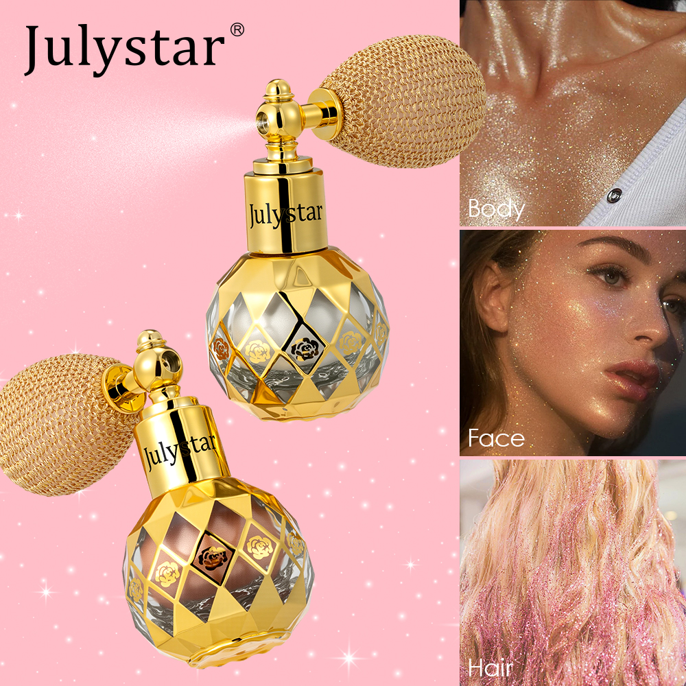 Julystar Beauty Mineral Pressed Glitter Highlighter Waterproof Fine Shimmer for Bridal Makeup Collarbone | 6 Sparkling Shades