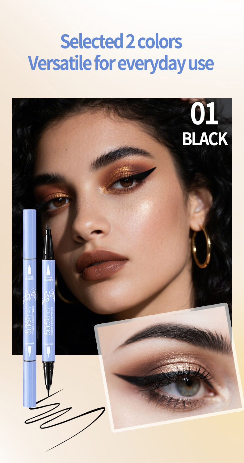 2-in-1 Eyeliner & Eyebrow Pencil: Waterproof 24H Long Lasting Eye Makeup with Forked Tip for 3D Natural Eyebrows - 1g+1g