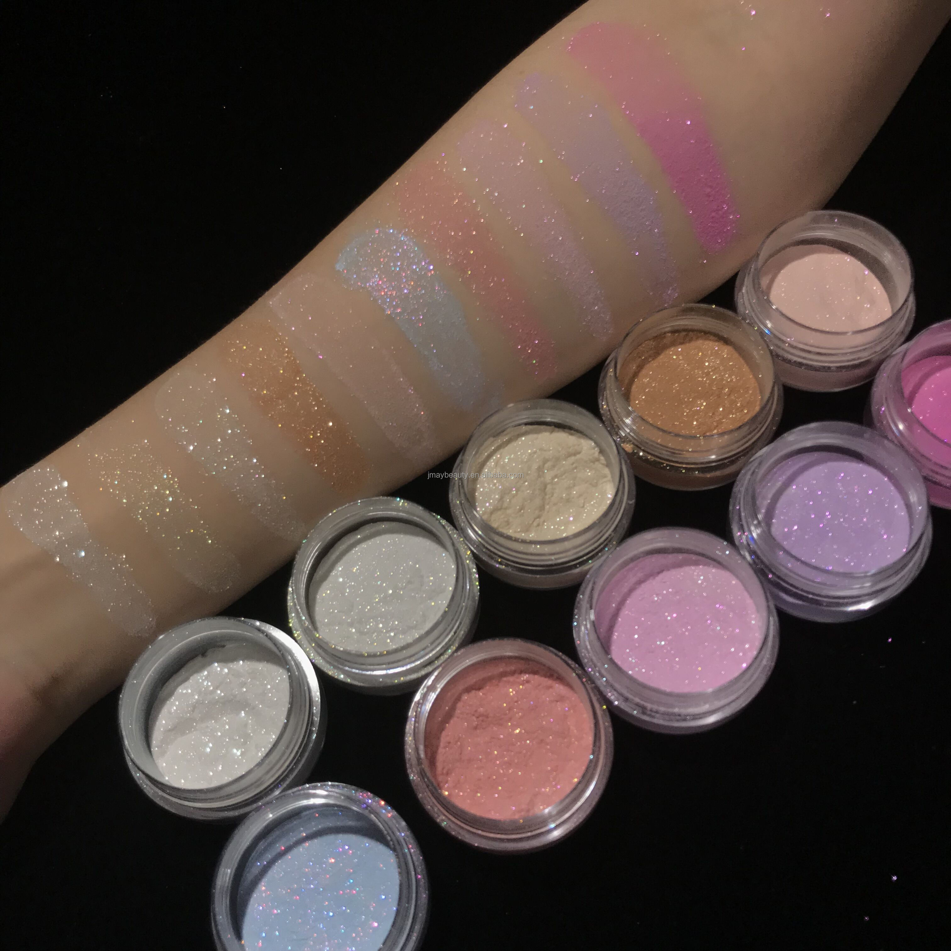 Private Label Glow Sparking Clap Powder Luxury Glitter Face Loose Powder 10 Colors Instant Retouch Body Glaze Highlighter Powder
