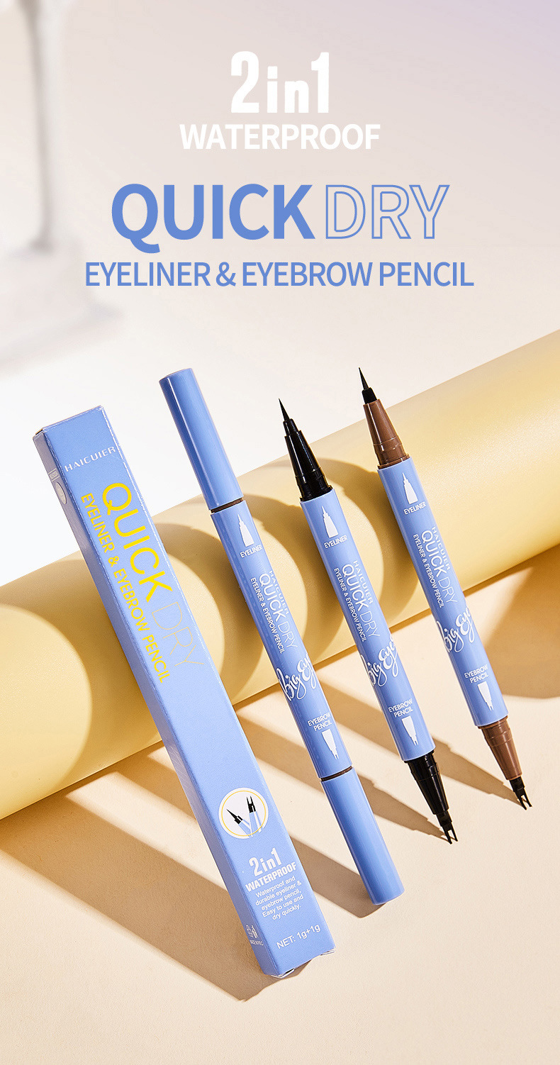 2-in-1 Eyeliner & Eyebrow Pencil: Waterproof 24H Long Lasting Eye Makeup with Forked Tip for 3D Natural Eyebrows - 1g+1g
