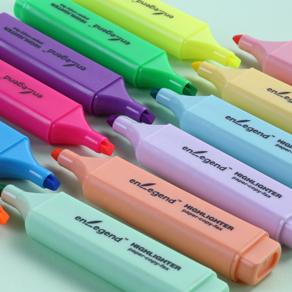Modern Elegance Square Barrel Design, 12-Pack Highlighter Marker Pens for Stylish School and Office Essentials