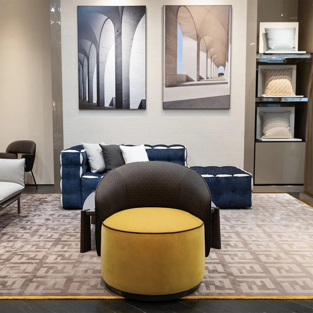 Luxury Design Plush Velvet Armrests Textured Fabric Seats Round Contour Chair for Relaxation Spaces