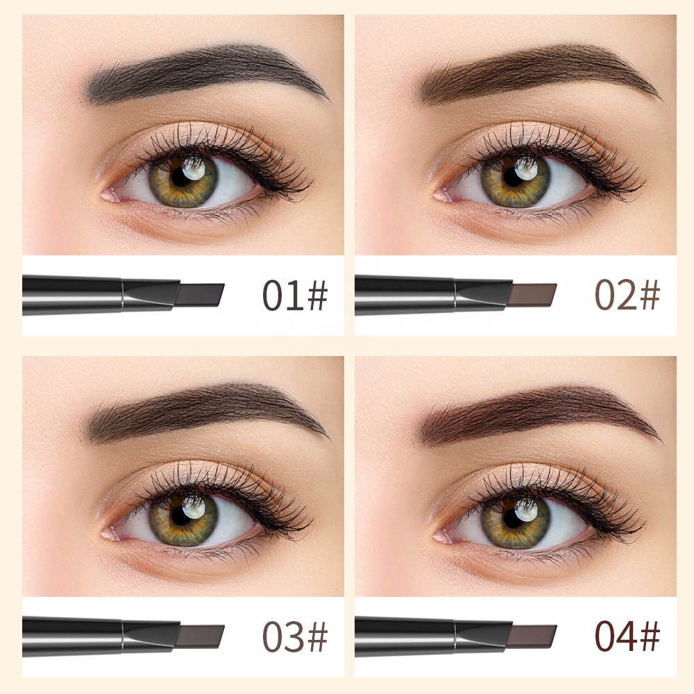 Custom Waterproof Sweatproof Black Brown Brow Pencil 4 Colors Double Head Triangle Eyebrow Pencil Eyebrow Pen with Eyebrow Brush
