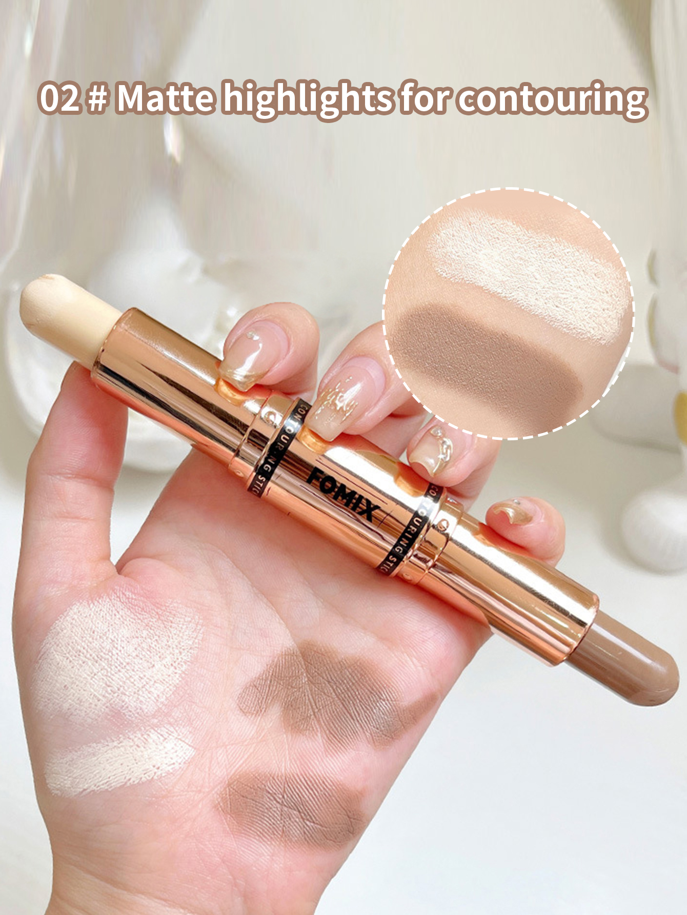 FOMIX 2 in 1 Dual Purpose Brightening Highlighter Stick Matte Contouring Nasal Side Shadow Contour Stick