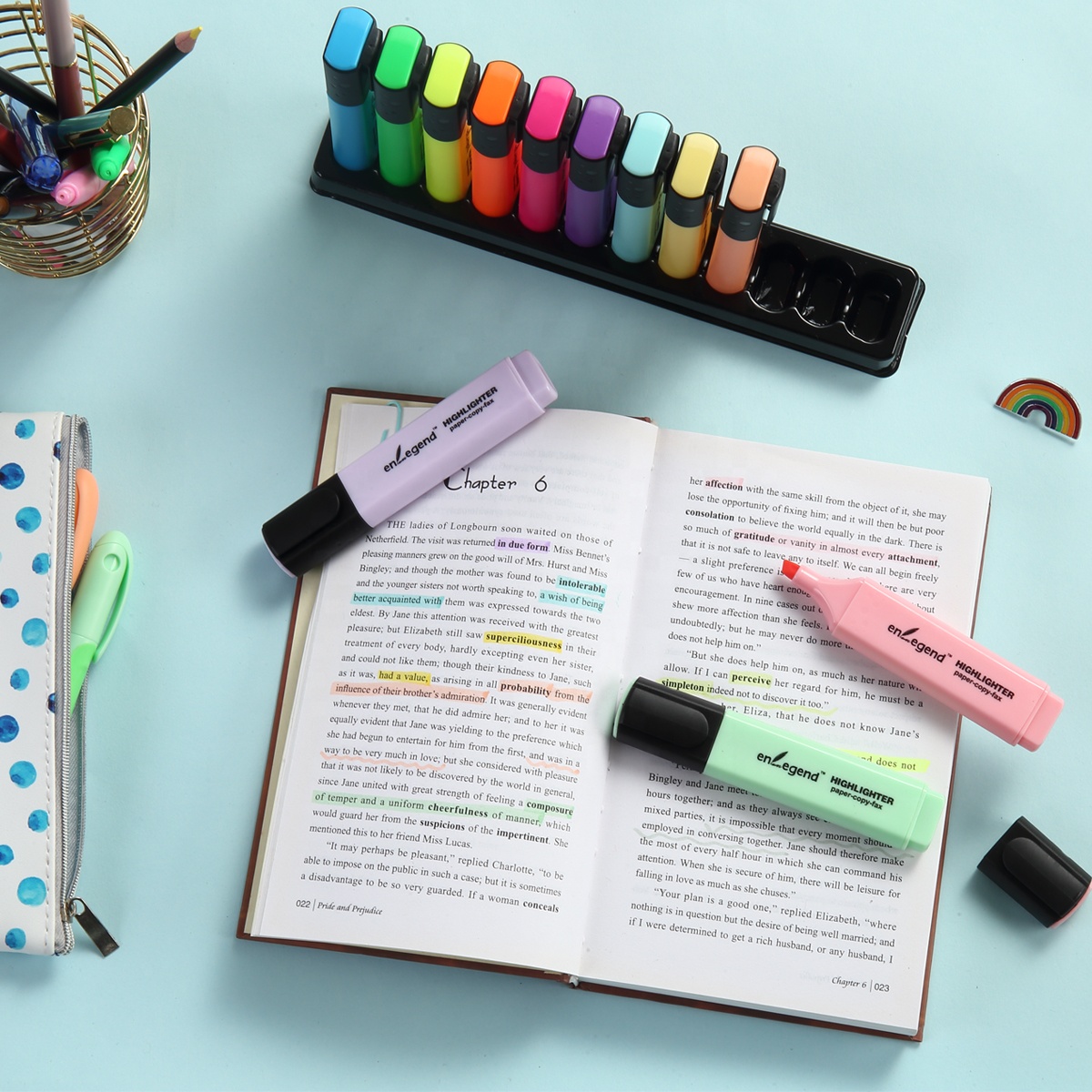 Modern Elegance Square Barrel Design, 12-Pack Highlighter Marker Pens for Stylish School and Office Essentials