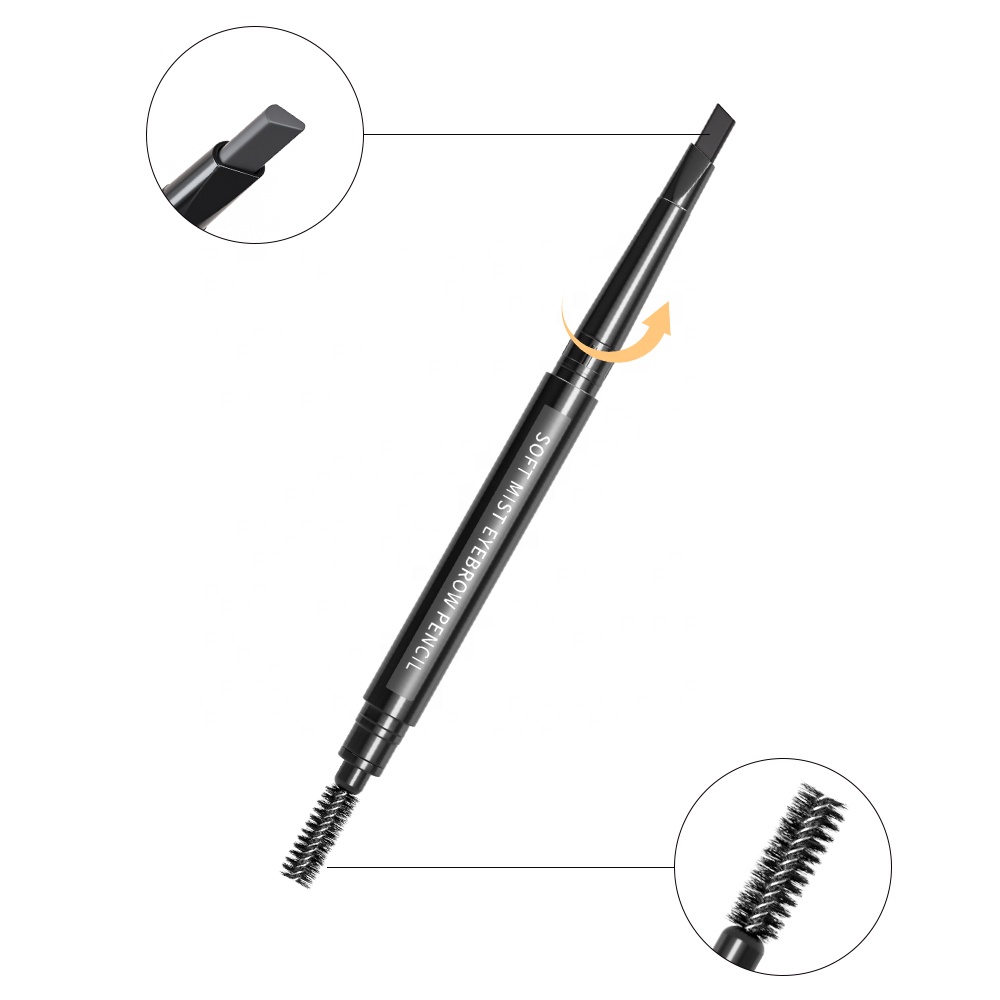 Custom Waterproof Sweatproof Black Brown Brow Pencil 4 Colors Double Head Triangle Eyebrow Pencil Eyebrow Pen with Eyebrow Brush