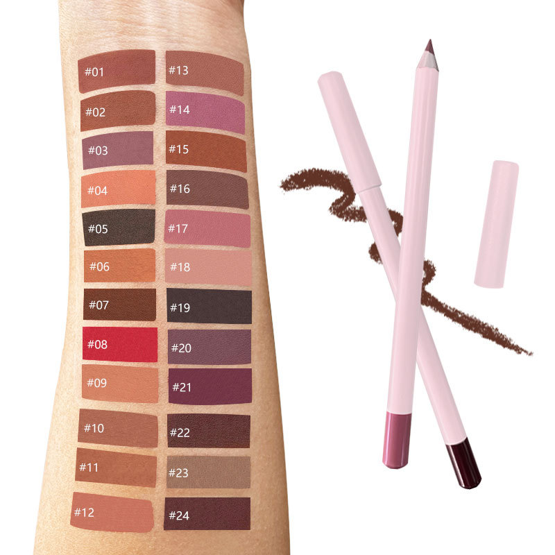 Popular 24 Colors Pink Lip Liner Dark Brown Smooth Pencil Private Label Waterproof Matte Lip Liner