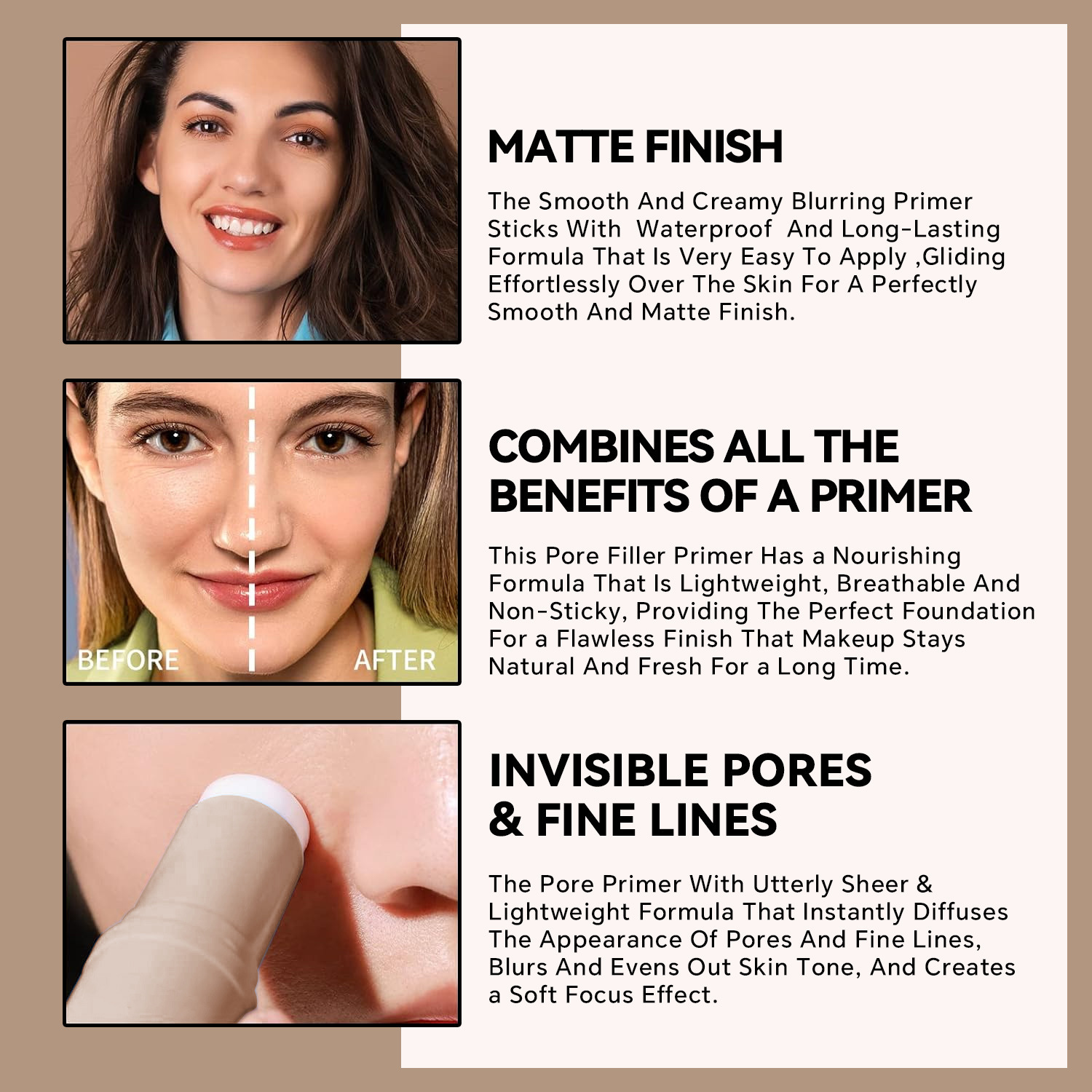 Wholesale Mineral Creamy Matte Concealer Primer Stick Smooth Texture Blurring Pore Minimizer Invisible Fine Lines Makeup Base