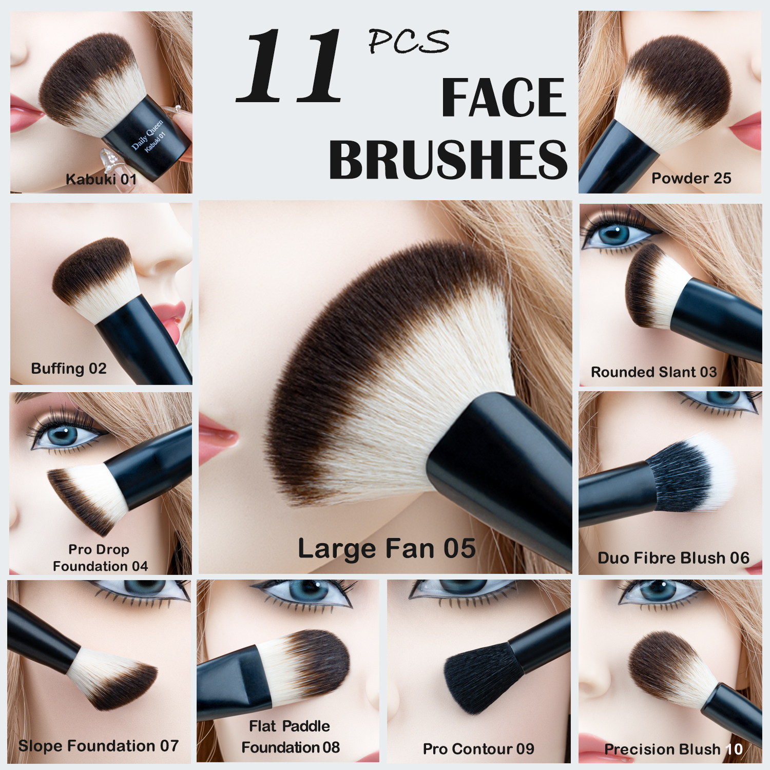 Daily Queen NYX New Top Quality 25pcs Black Vegan Hair Private Label Foundation Eye Shadow Eyebrow Brush Set Dense Bristles