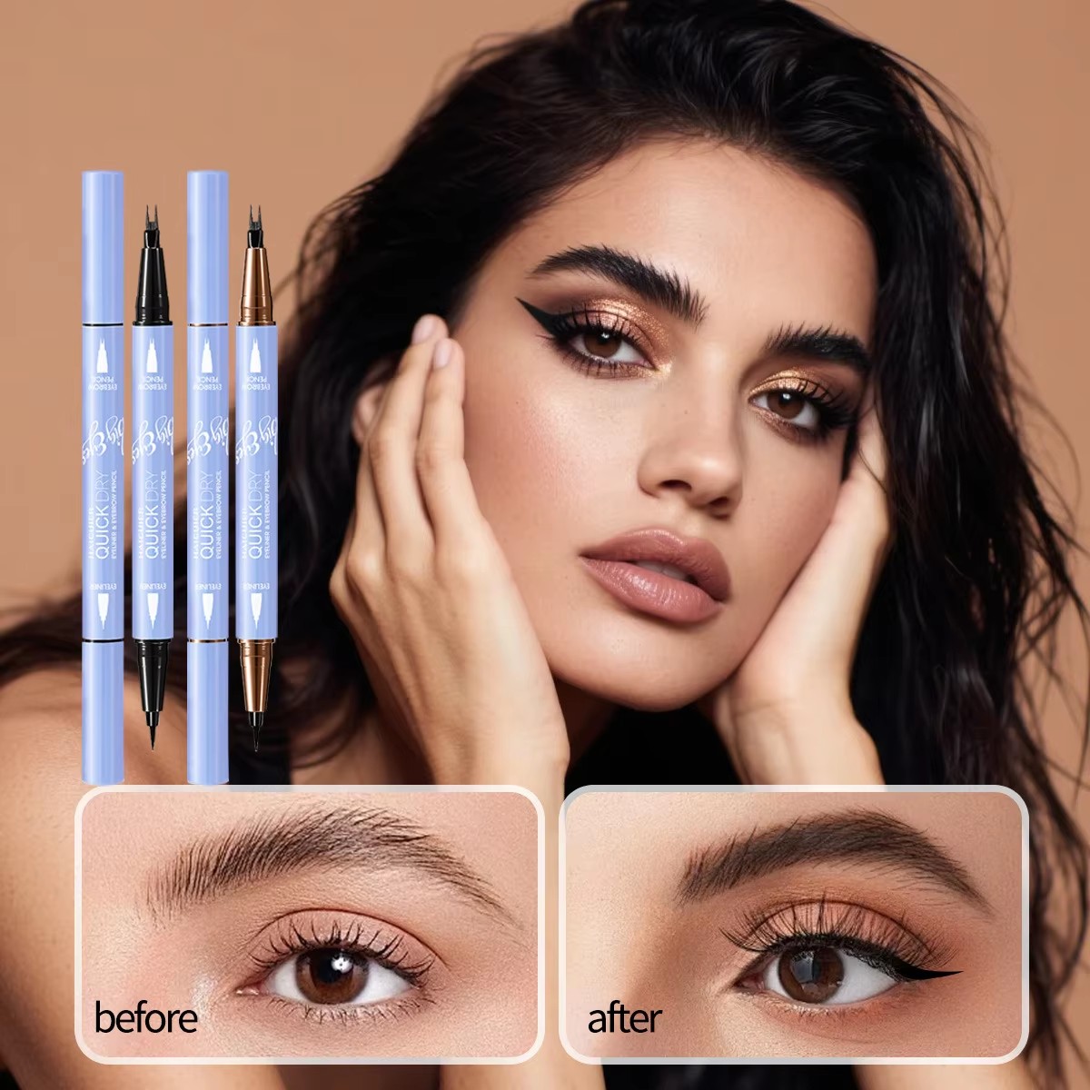 2-in-1 Eyeliner &amp; Eyebrow Pencil: Waterproof 24H Long Lasting Eye Makeup with Forked Tip for 3D Natural Eyebrows - 1g+1g