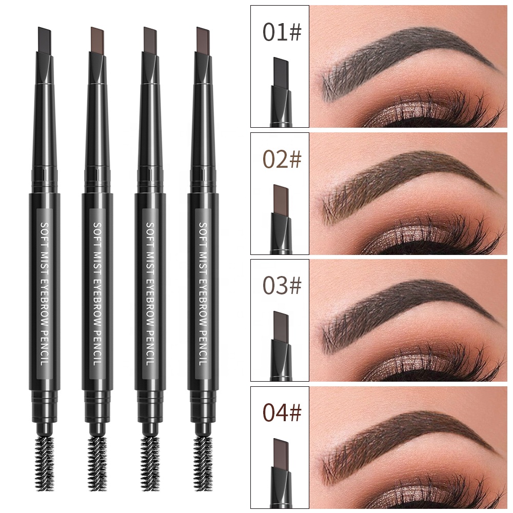 Custom Logo Double Head Brow Makeup Pencil Long Lasting Automatic Waterproof Triangle 0.5mm Superfine Eyebrow Pencil With Brush