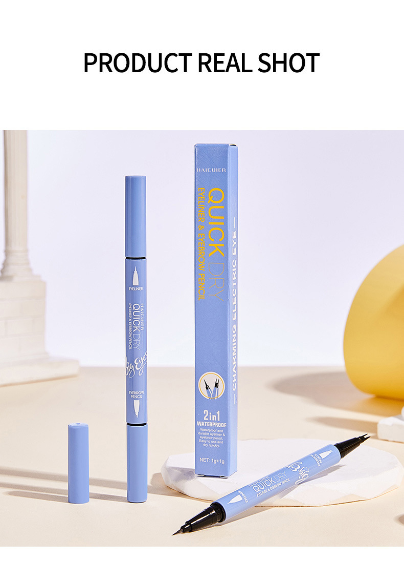 2-in-1 Eyeliner & Eyebrow Pencil: Waterproof 24H Long Lasting Eye Makeup with Forked Tip for 3D Natural Eyebrows - 1g+1g