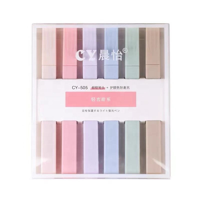 Custom Cheap Highlighter Rectangular Marker Low Moq Macaron 6 Colors Highlighter Pen Set