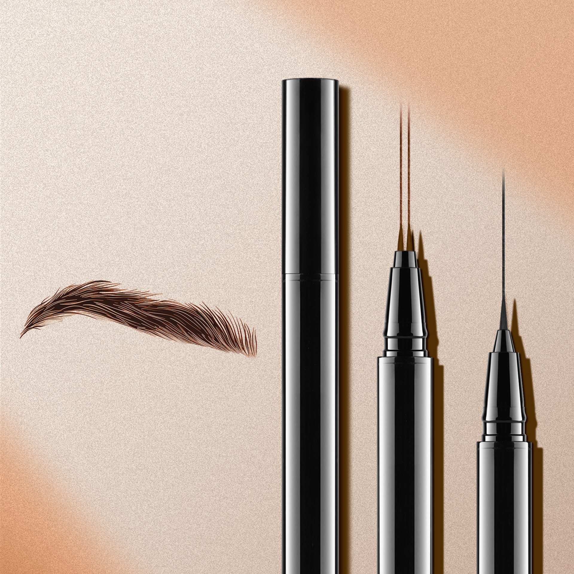 2 in 1 Double Ended Liquid Eyebrow Pen Private Label Custom Logo Hair Stroke Eyebrow Ink Pencil Black Dark Brown OEM Wholesale