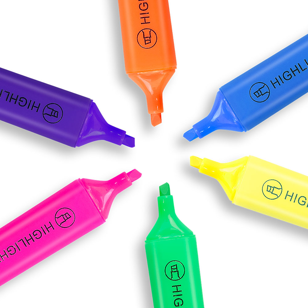 KHY Pastel Jumbo Highlighters 6 Colors Display Stand Pen Set Non-Toxic Marker