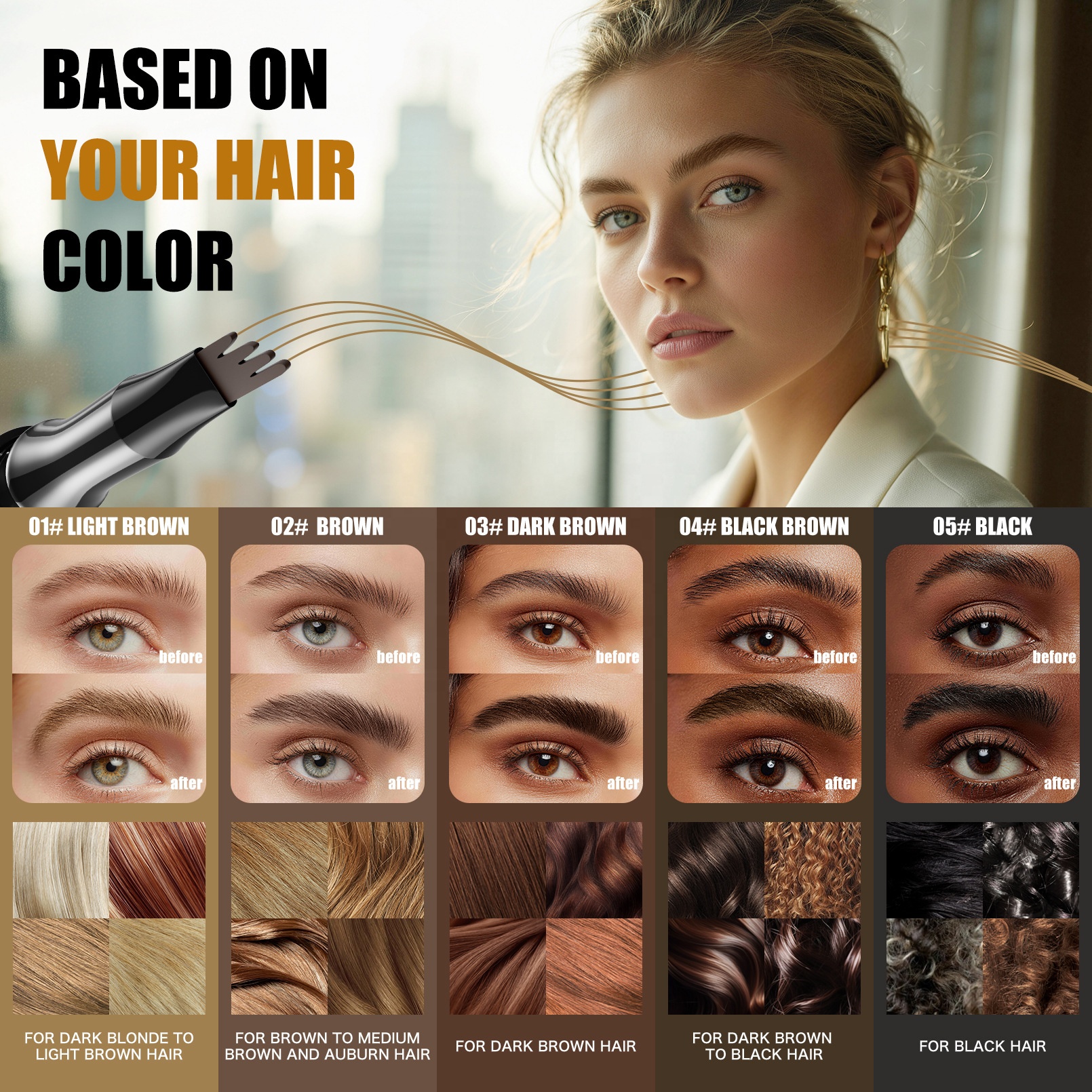 QIC Black Gold Liquid Eyebrow Pencil Creates Natural Defined Wild Brows Long-Lasting Quick-Drying Sweat-Resistant 1ml