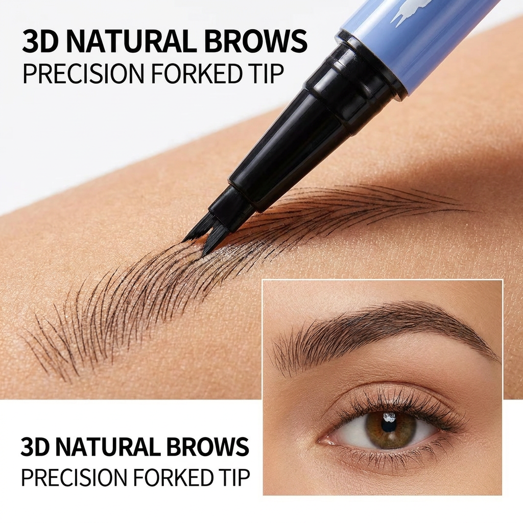 2-in-1 Eyeliner &amp; Eyebrow Pencil: Waterproof 24H Long Lasting Eye Makeup with Forked Tip for 3D Natural Eyebrows - 1g+1g