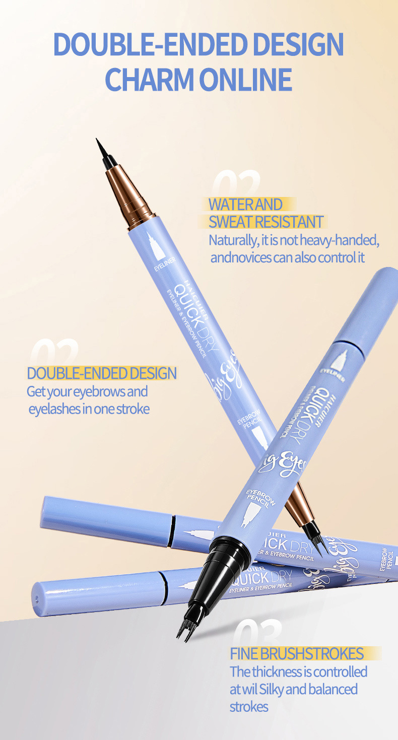 2-in-1 Eyeliner & Eyebrow Pencil: Waterproof 24H Long Lasting Eye Makeup with Forked Tip for 3D Natural Eyebrows - 1g+1g