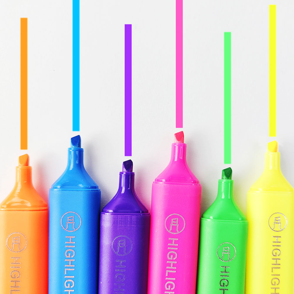 KHY Pastel Jumbo Highlighters 6 Colors Display Stand Pen Set Non-Toxic Marker