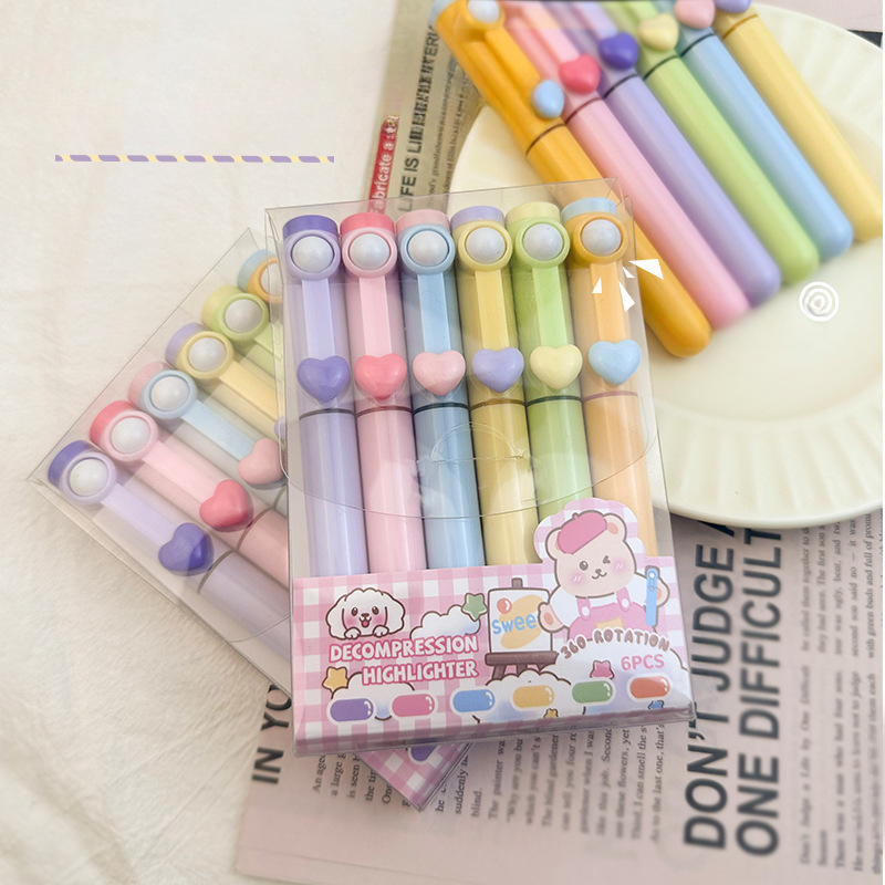 Creative Decompression Rolling Highlighter Color Marker Pen Kawaii Stationery Highlighters Set