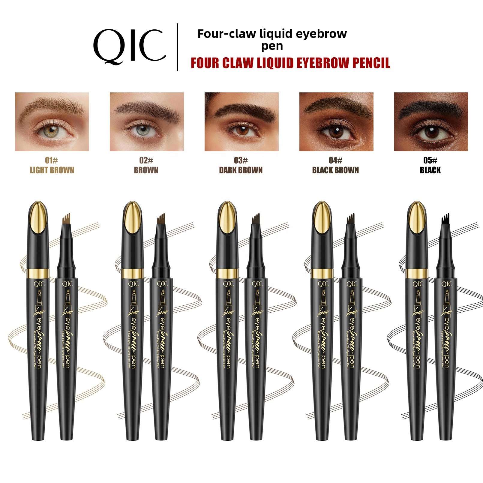 QIC Black Gold Liquid Eyebrow Pencil Creates Natural Defined Wild Brows Long-Lasting Quick-Drying Sweat-Resistant 1ml