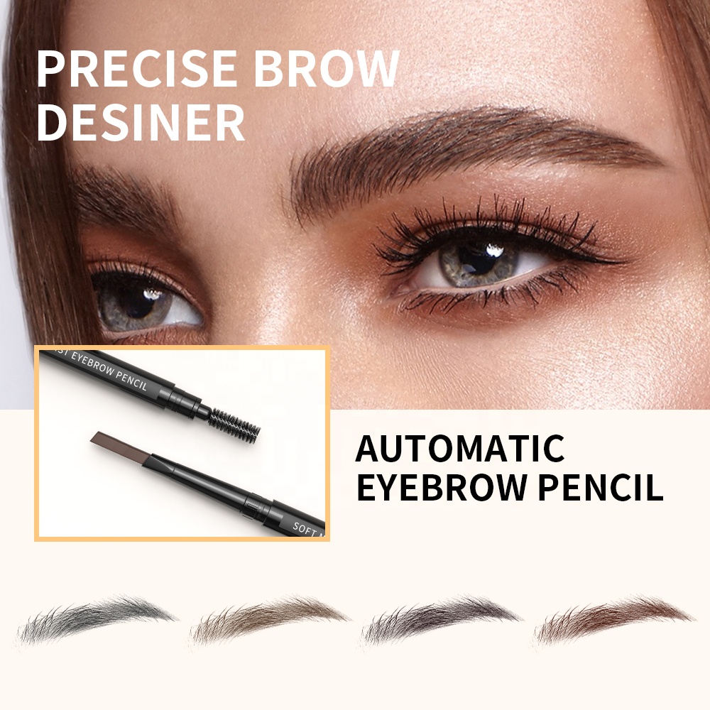 Custom Logo Double Head Brow Makeup Pencil Long Lasting Automatic Waterproof Triangle 0.5mm Superfine Eyebrow Pencil With Brush