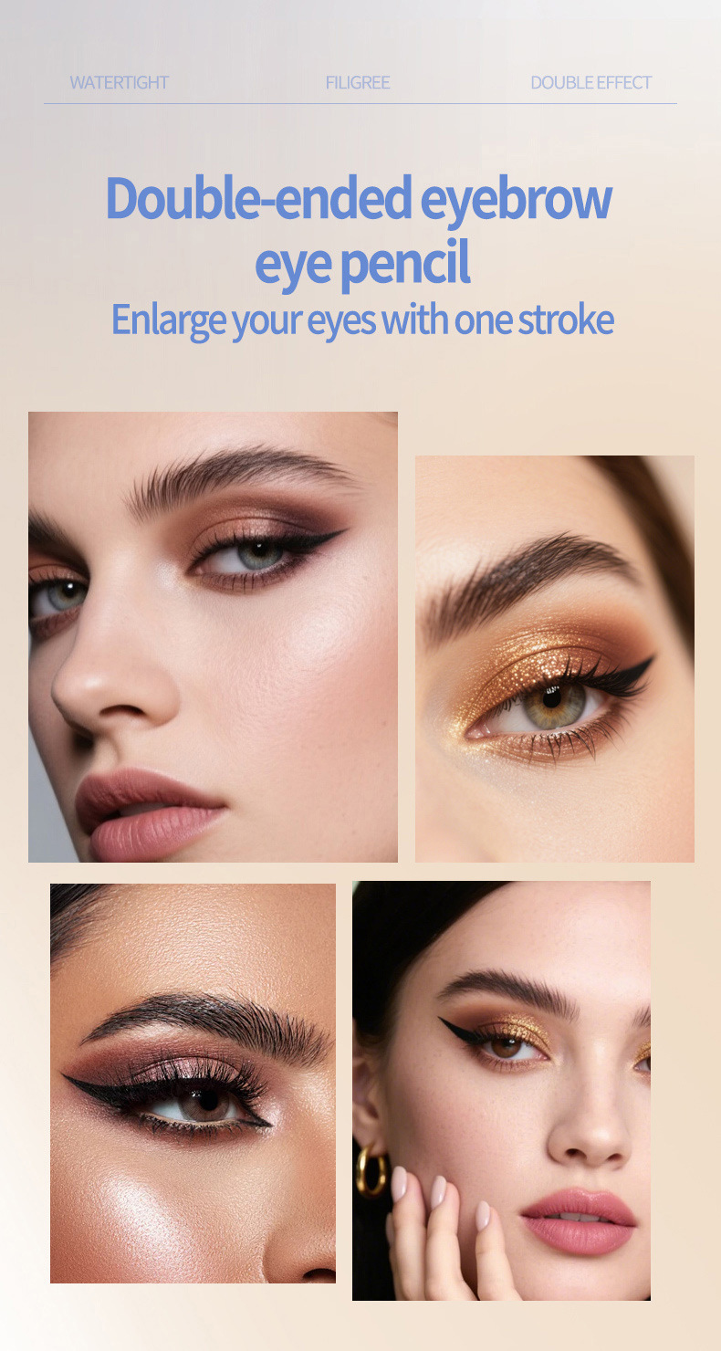 2-in-1 Eyeliner & Eyebrow Pencil: Waterproof 24H Long Lasting Eye Makeup with Forked Tip for 3D Natural Eyebrows - 1g+1g