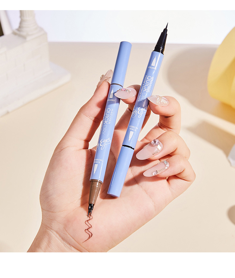 2-in-1 Eyeliner & Eyebrow Pencil: Waterproof 24H Long Lasting Eye Makeup with Forked Tip for 3D Natural Eyebrows - 1g+1g