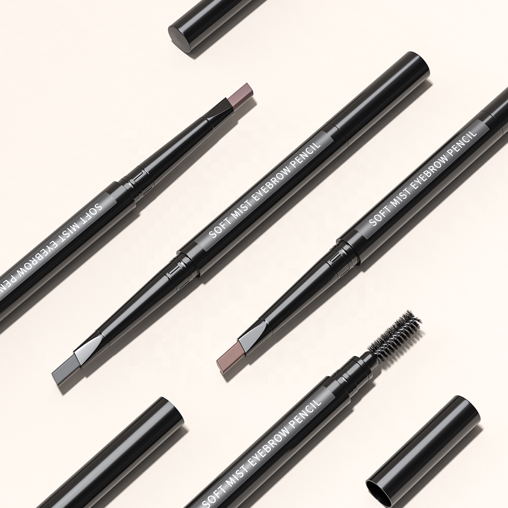 Custom Logo Double Head Brow Makeup Pencil Long Lasting Automatic Waterproof Triangle 0.5mm Superfine Eyebrow Pencil With Brush