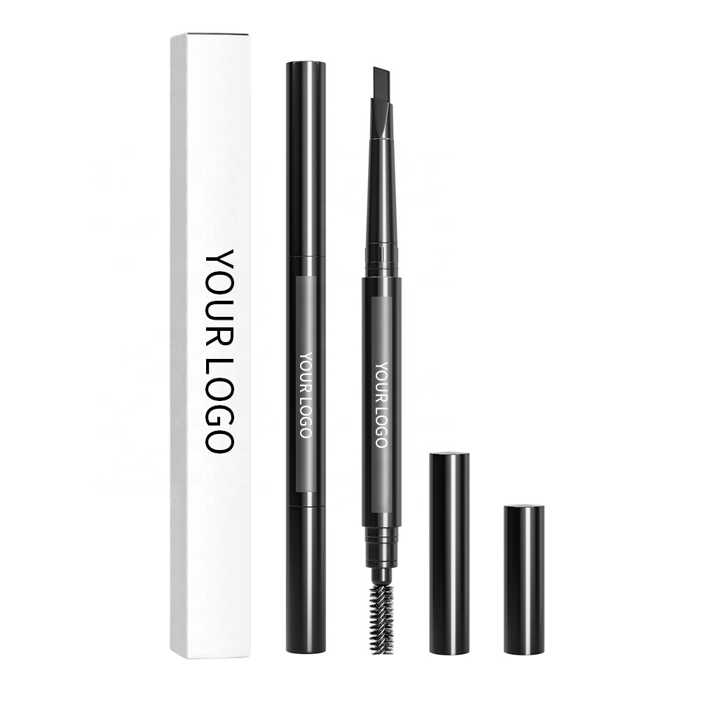 Custom Logo Double Head Brow Makeup Pencil Long Lasting Automatic Waterproof Triangle 0.5mm Superfine Eyebrow Pencil With Brush