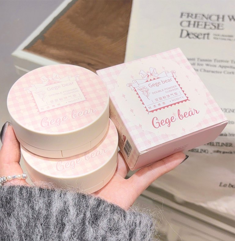 Gege Bear Two-Layer Liquid Foundation 2-in-1 Cushion Pressed Powder Essence Moisturizing Base Face Concealer BB CC Creams