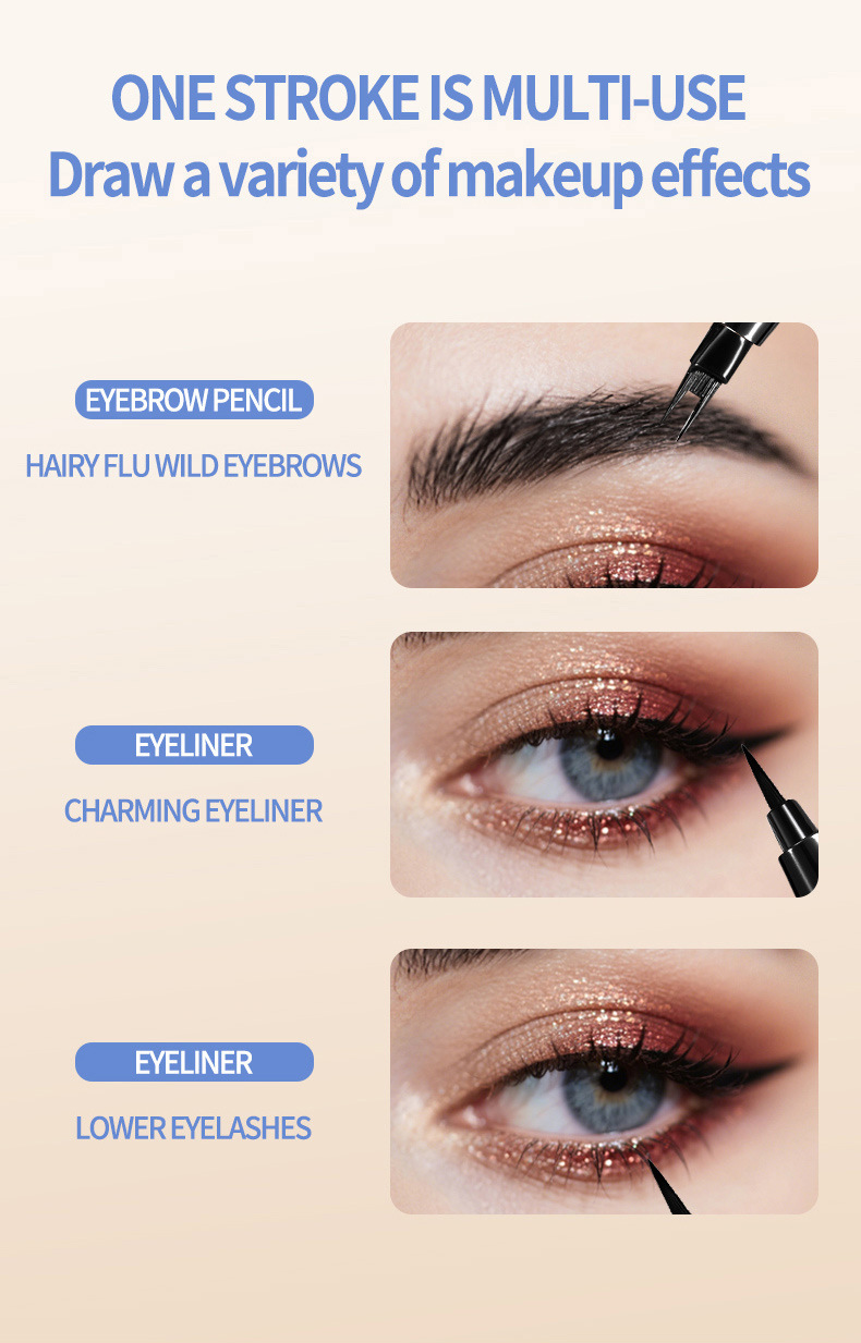 2-in-1 Eyeliner & Eyebrow Pencil: Waterproof 24H Long Lasting Eye Makeup with Forked Tip for 3D Natural Eyebrows - 1g+1g