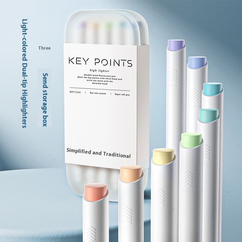 Morandi Light Colored Dual Tip Highlighters Marker Pen with Container Multiple Colors Customize Logo School Supplies Highlighter