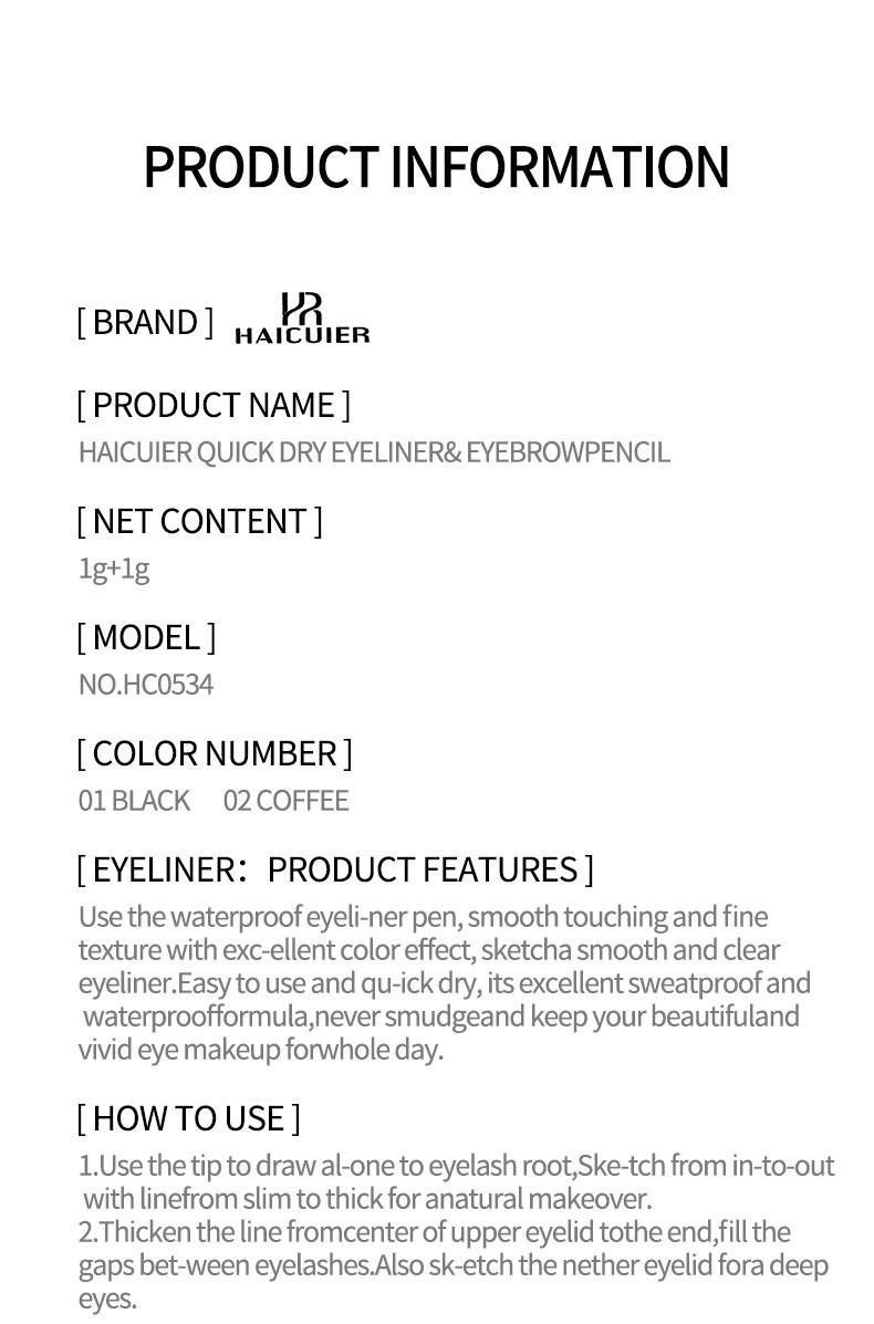 2-in-1 Eyeliner & Eyebrow Pencil: Waterproof 24H Long Lasting Eye Makeup with Forked Tip for 3D Natural Eyebrows - 1g+1g
