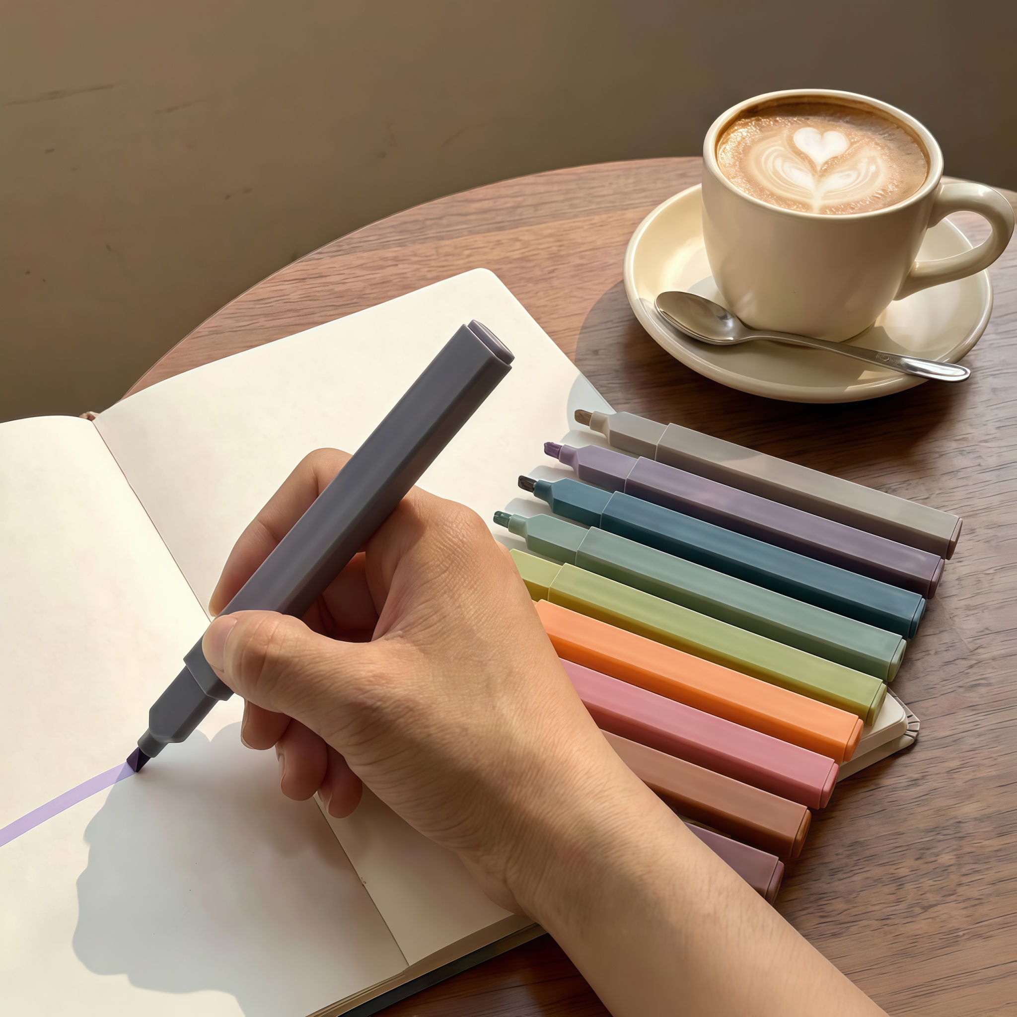 10pcs Earthy Vintage Colored Gel Ink Highlighter Marker Pen Set Oblique Brush Tip Soft Touch Rubber Finish Non-Erasable Office