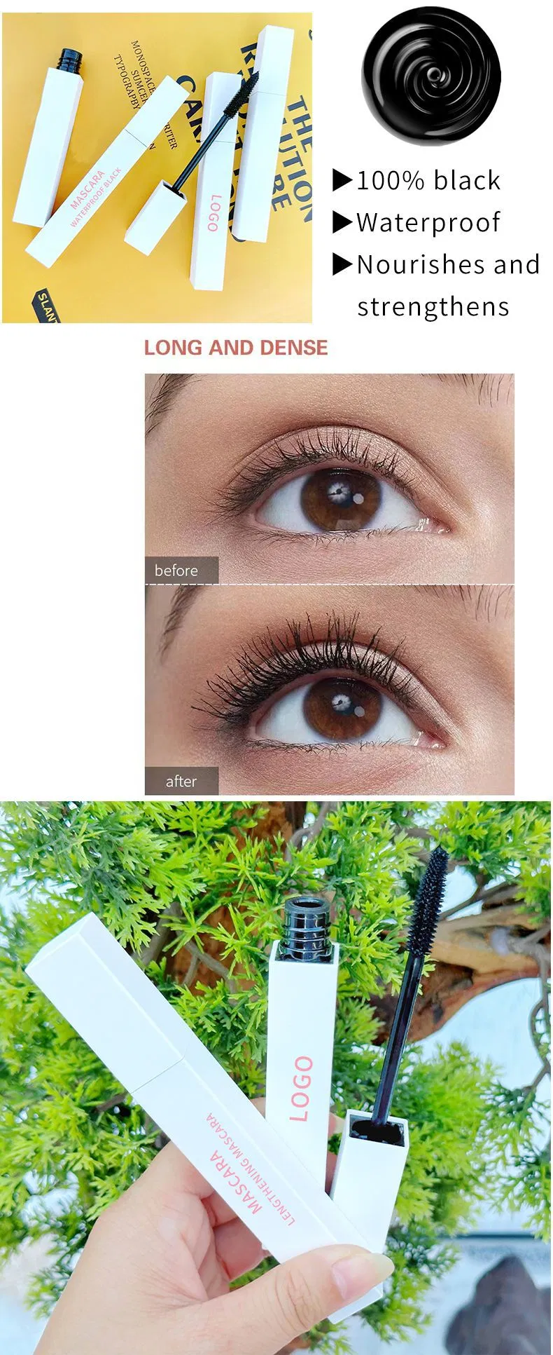 Waterproof Volume Eye Lash Makeup Natural Organic Vegan White Tube Mascara
