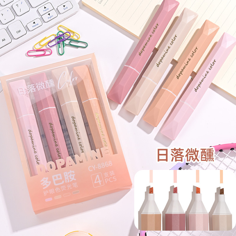 Wholesale Fashion Cute 4 Color Students Pastel Big Tip Highlighter Marker Pen Set