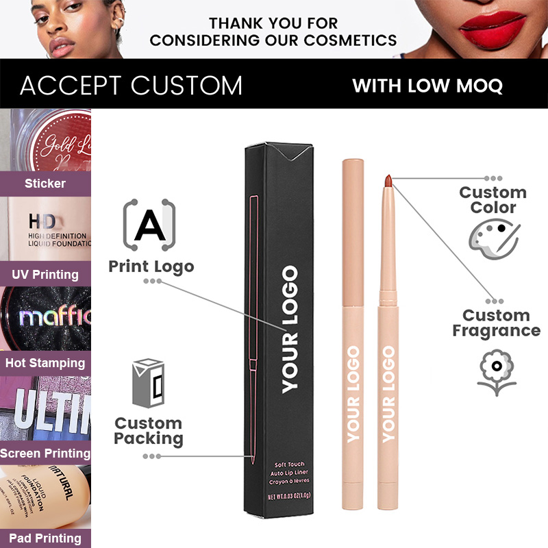 Makeup Wholesale Pigmented Longwear Vegan Creamy Lipliner Lip Pencil With Sharpener Custom Logo Private Label Lip Liner