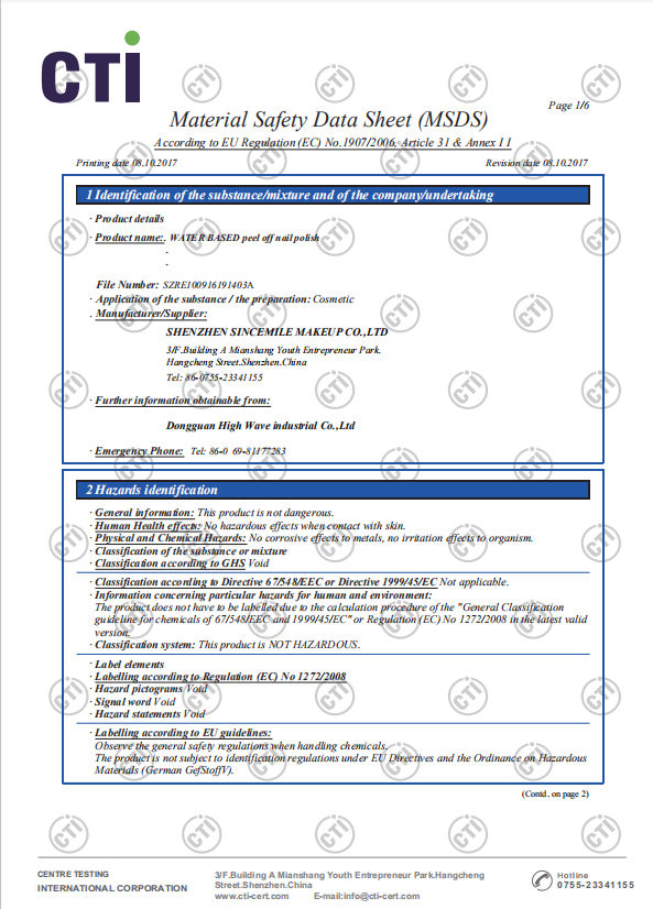 MSDS Certificate