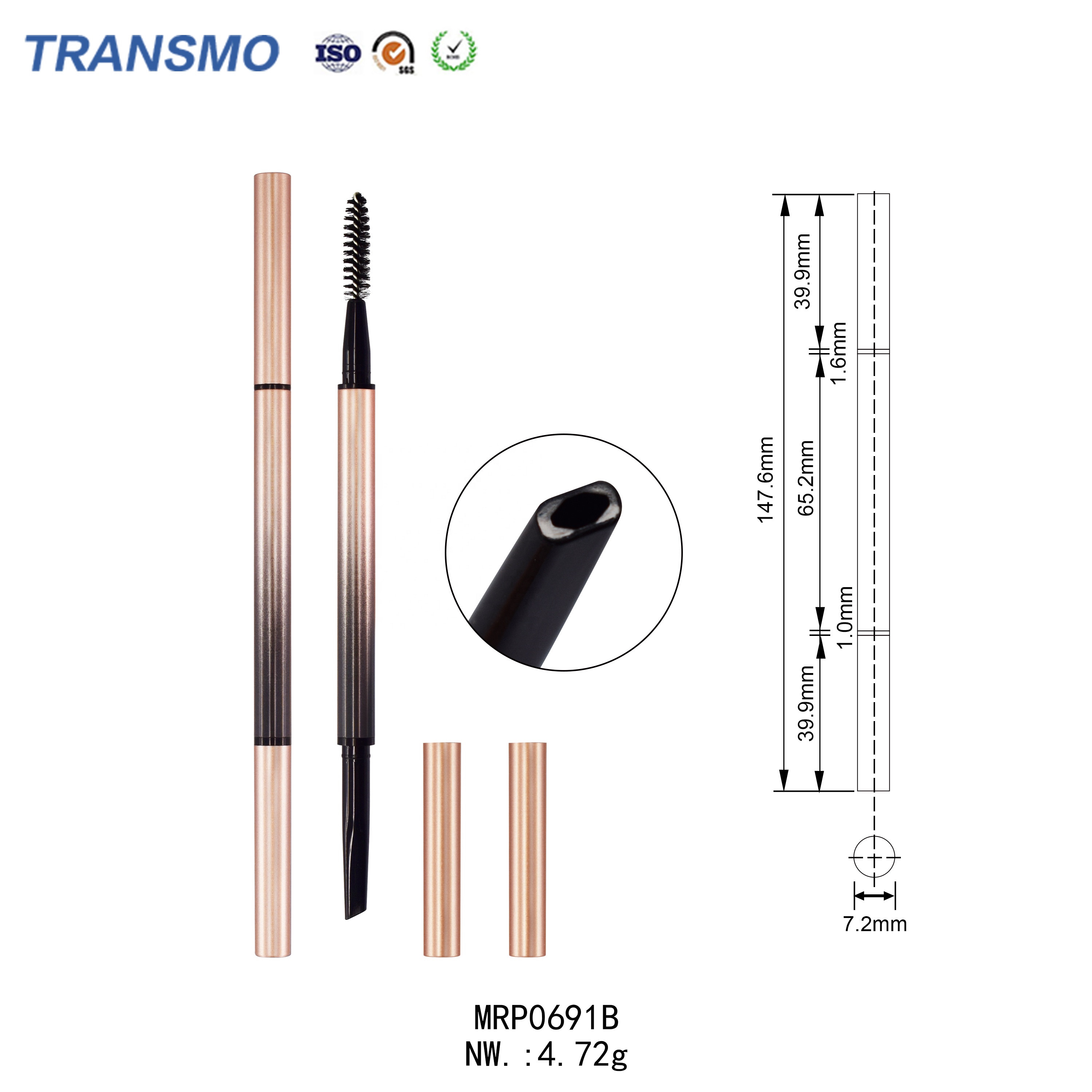 Gradient Gold Brow Pencil Custom Logo Gold Eyebrow Pencil Double Sided Empty Eyebrow Pencil