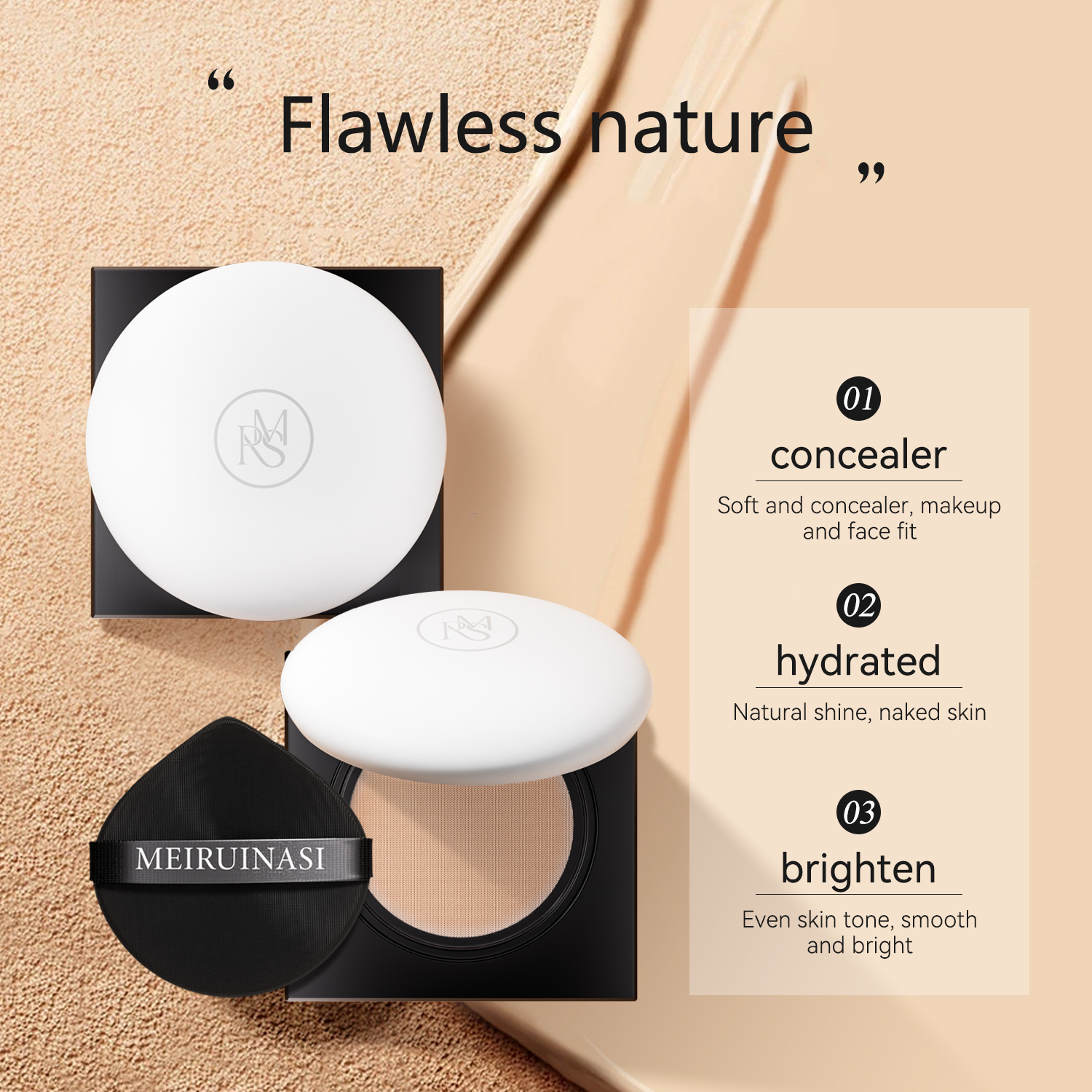 Customized Star Hyaluronic Acid Moisturizing Concealer BB Cream Lightweight Fit Pressed Powder Waterproof Sweat Proof Cushion
