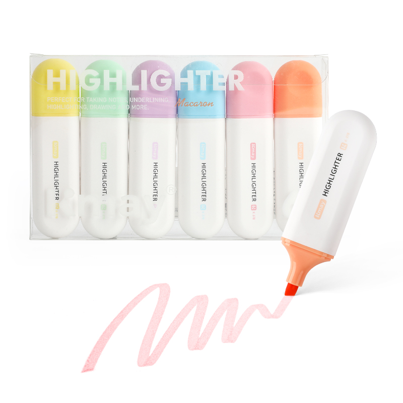Kmay K-378/6P Fluorescent Highlighter Set for School Office Study 6 Colors Chisel Tip Markers Smooth Writing Quick Dry