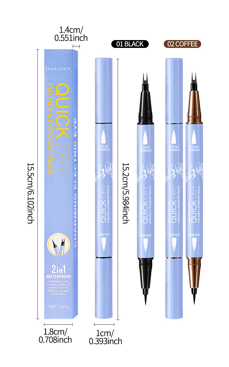 2-in-1 Eyeliner & Eyebrow Pencil: Waterproof 24H Long Lasting Eye Makeup with Forked Tip for 3D Natural Eyebrows - 1g+1g
